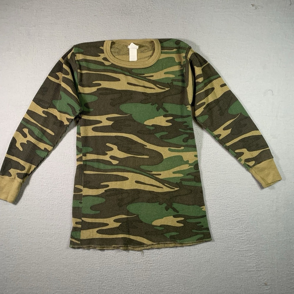 Vintage 90's Morgan Mills Camo Waffle Thermal Long Sleeve Shirt Large